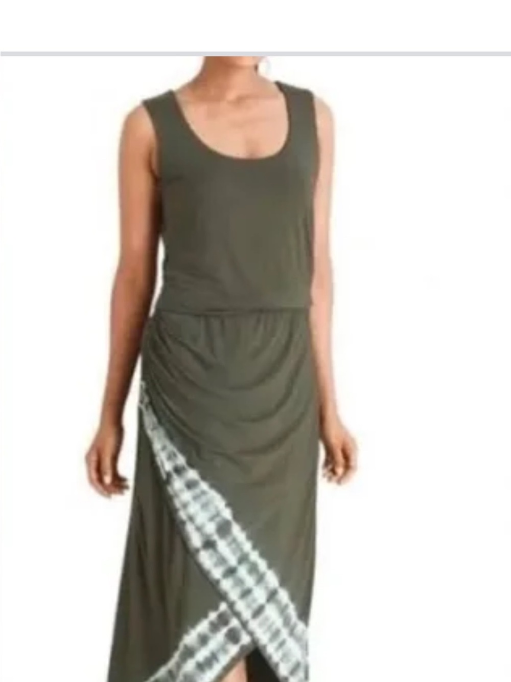 Chico's Olive Green Sleeveless Maxi Dress with Tie-Dye Hem